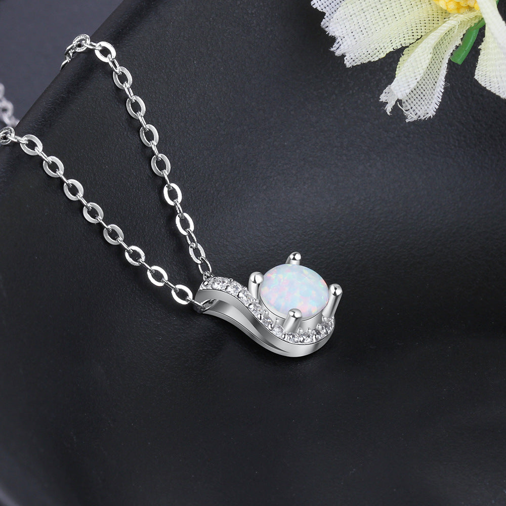 Creative Round Opal Zircon Sterling Silver Necklace