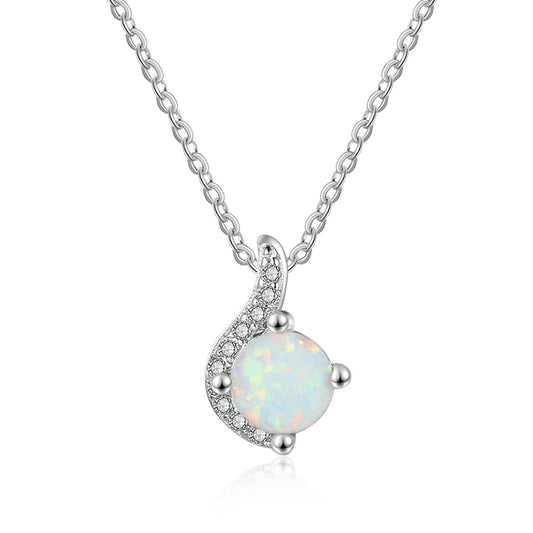 Creative Round Opal Zircon Sterling Silver Necklace