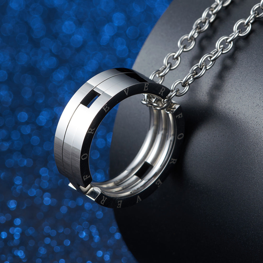 Planderful Kissing Fish Deformation Ring Trendy Foldable Retractable Stainless Steel Pendant For Unisex Men