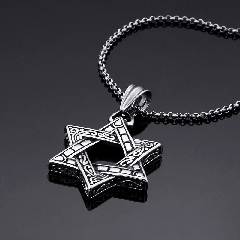Retro Titanium Steel Hip-Hop Hexagram Pendant for Men