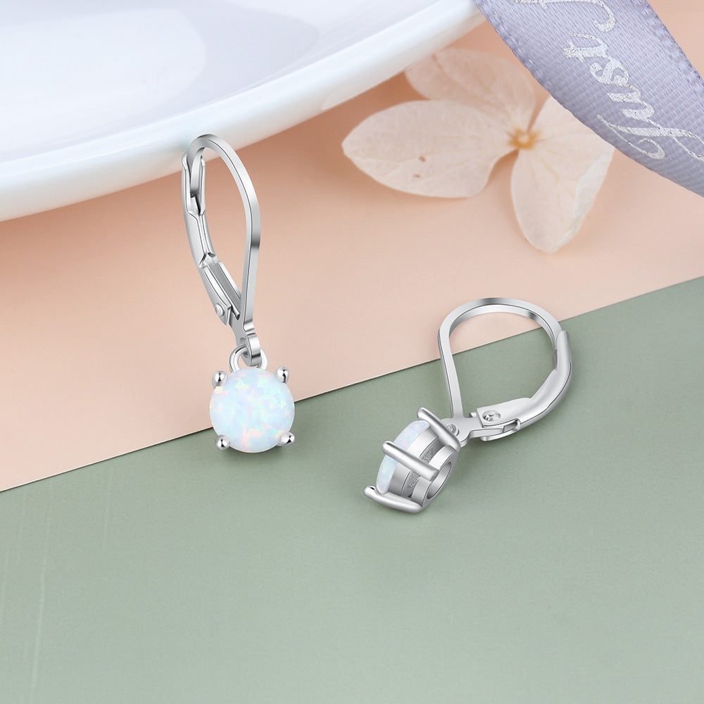 Round Opal Pendant Sterling Silver Hoop Earrings