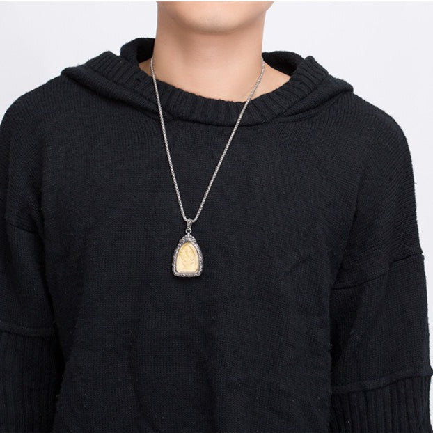 Titanium Steel Necklace – Vintage Buddha Guan Gong Guanyin Pendant for Everyday Spiritual Jewelry