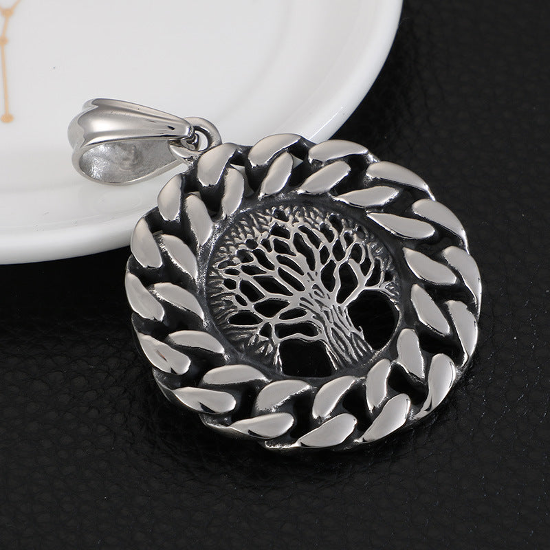 Tree of Life Titanium Steel Pendant for Men - Retro Round Design