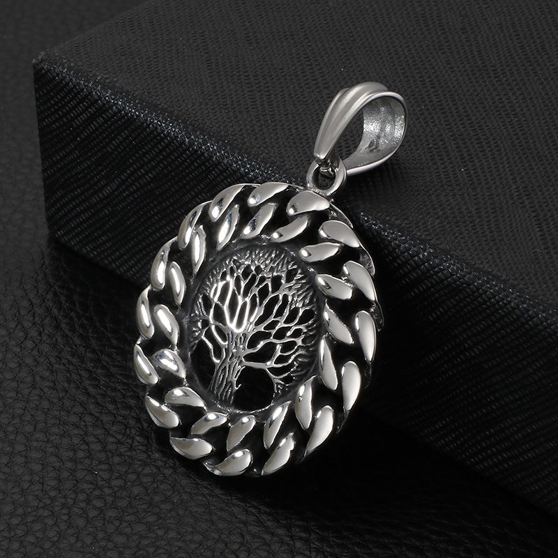 Tree of Life Titanium Steel Pendant for Men - Retro Round Design