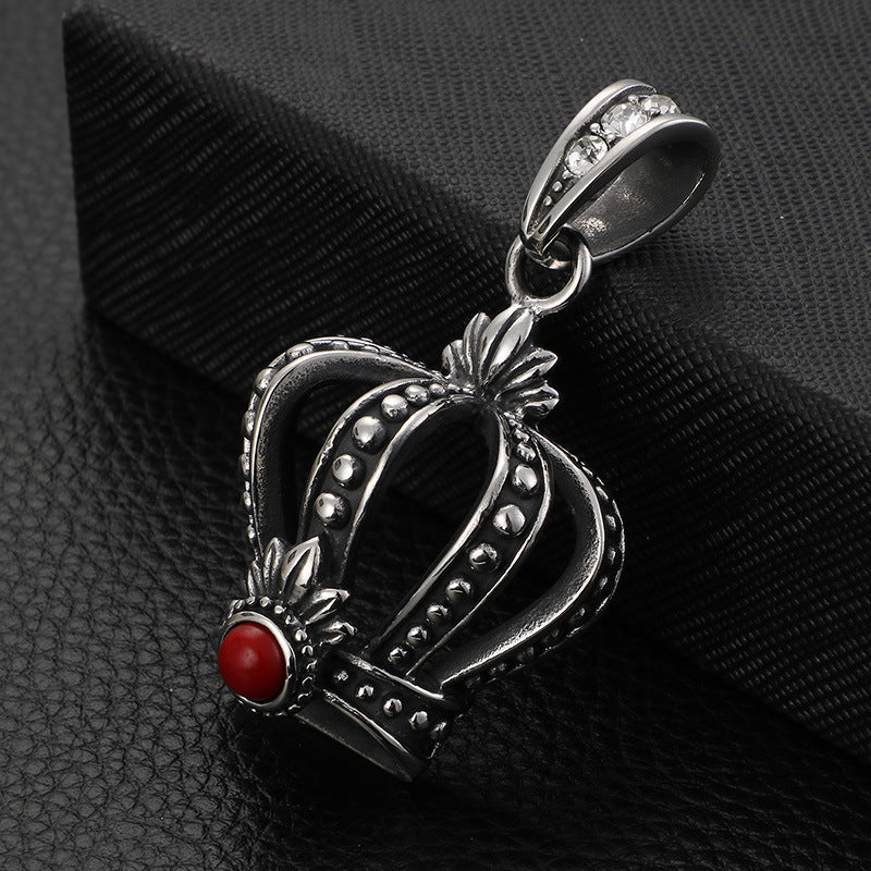 Majestic Crown Pendant: Vintage Stainless Steel Hip-Hop Jewelry