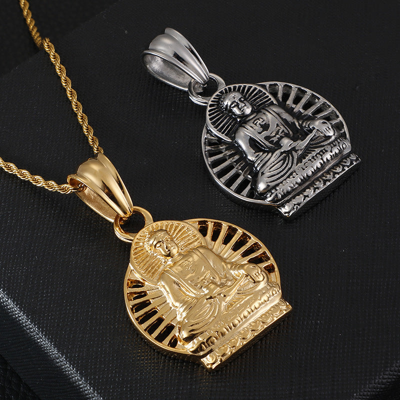 Retro Titanium Steel Buddha Men's Pendant - Planderful Collection - Everyday Genie