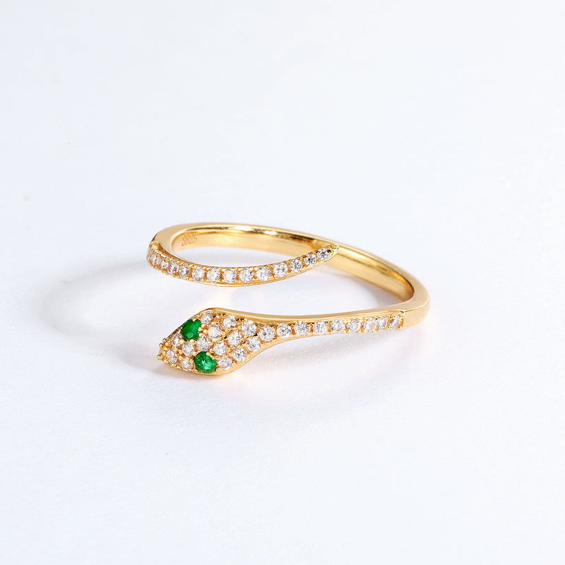 Green Eye Snake Zircon Opening Sterling Silver Ring