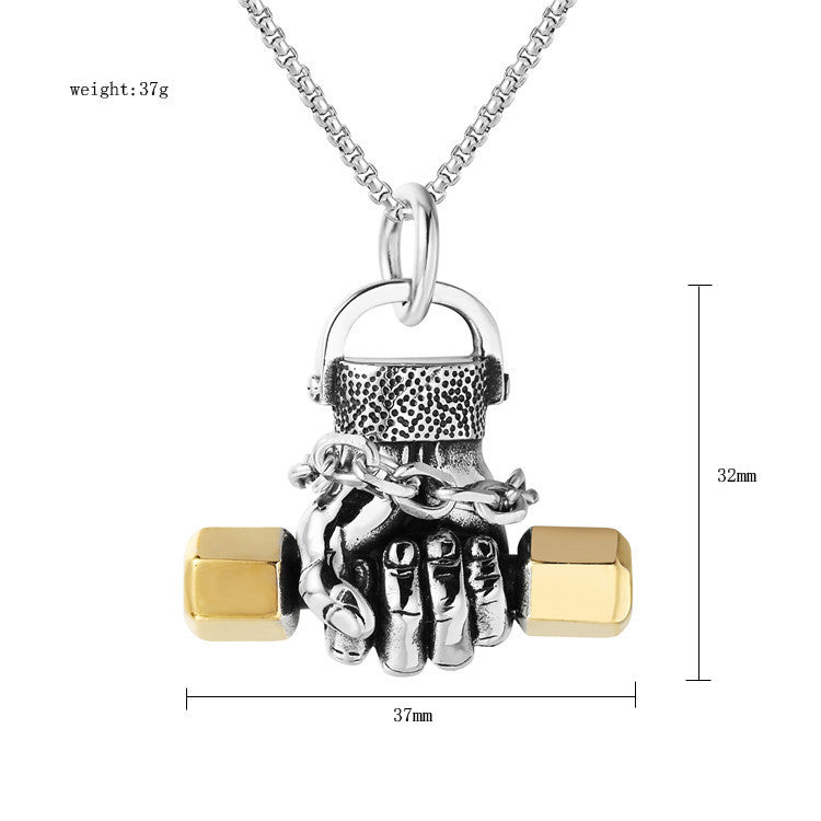 Gym Dumbbell Pendant Necklace Unisex Titanium Steel Durable Fitness Jewelry Planderful Protection Statement