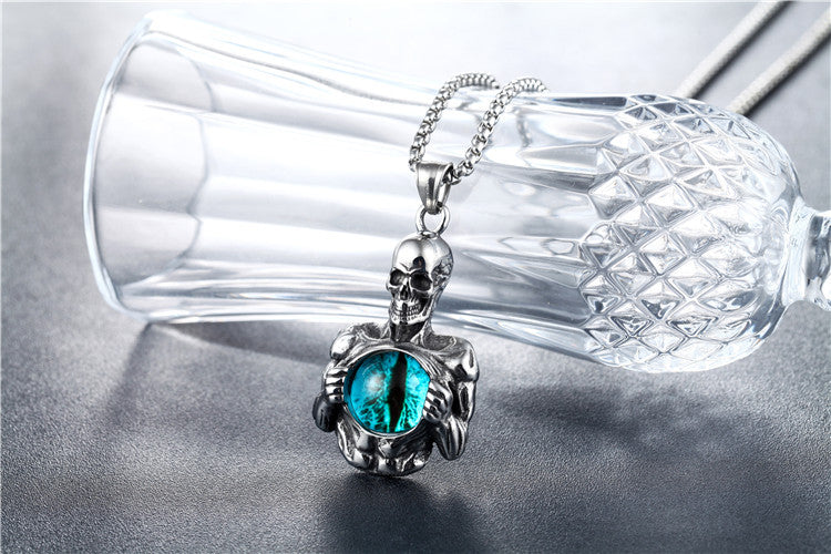Gemstone Skull Titanium Steel Pendant Necklace