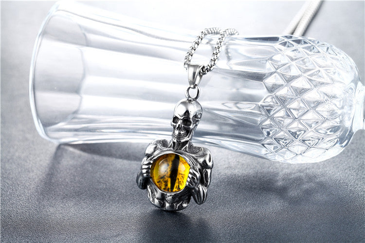 Gemstone Skull Titanium Steel Pendant Necklace