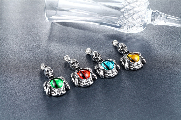 Gemstone Skull Titanium Steel Pendant Necklace