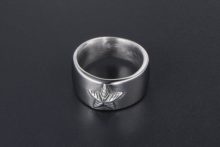 Smooth Wide Plate Pentagram Titanium Steel Ring for Men