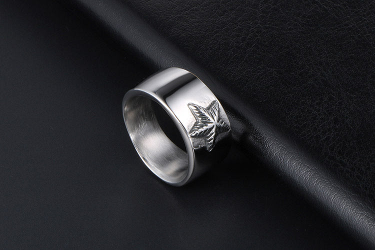 Smooth Wide Plate Pentagram Titanium Steel Ring for Men