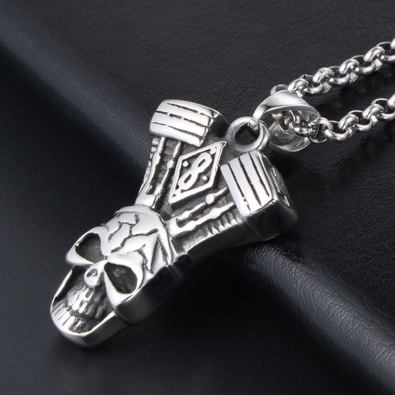 Men's Punk Gothic Skull Pendant Necklace in Titanium Steel - Exaggerated Ghost Head Design for Dominating Style