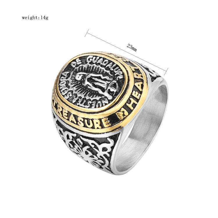 Planderful Virgin Vintage Titanium Steel Ring Unisex Protection Jewelry for Faithful Everyday Wear