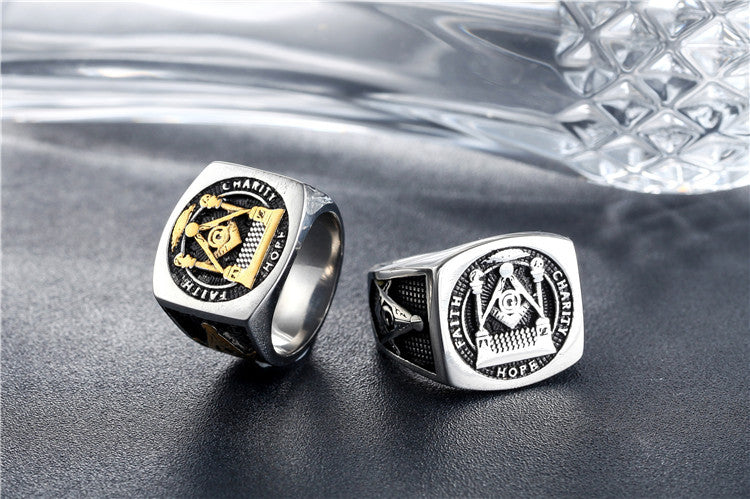 Titanium Steel Ring Freemasonry Style For Men Unisex Protection Statement Bold Everyday Genie By Planderful