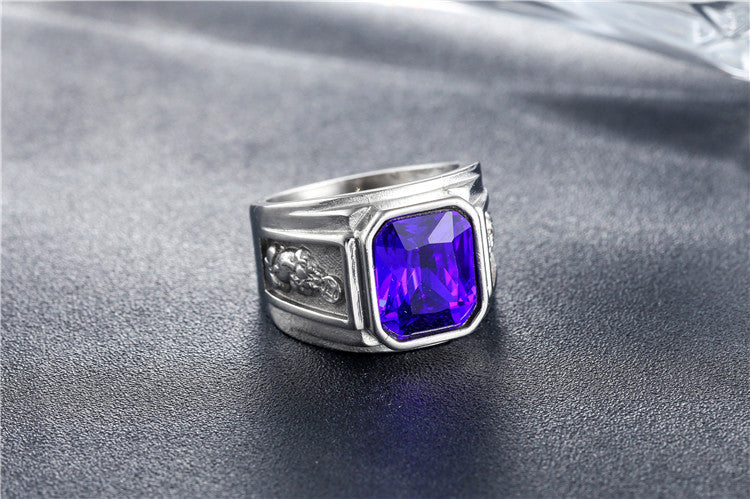 Planderful Mens Titanium Steel Ring Zircon Accent Durable Unisex Everyday Genie Jewelry