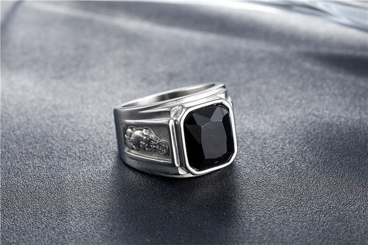 Planderful Mens Titanium Steel Ring Zircon Accent Durable Unisex Everyday Genie Jewelry