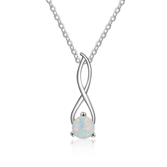 Round Opal Woven Wavy Sterling Silver Necklace