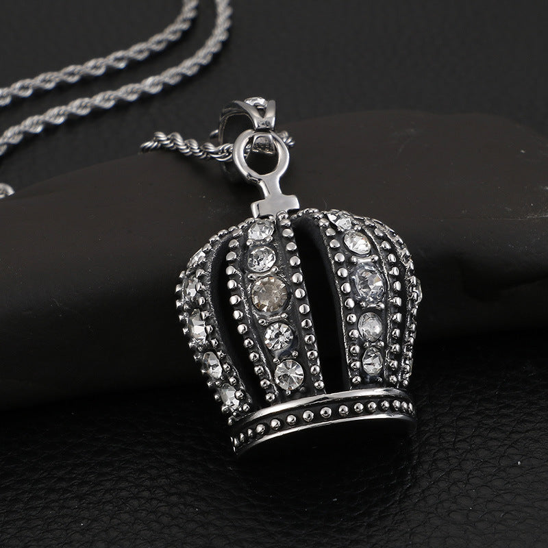 Regal Zircon Crown Titanium Pendant for Men
