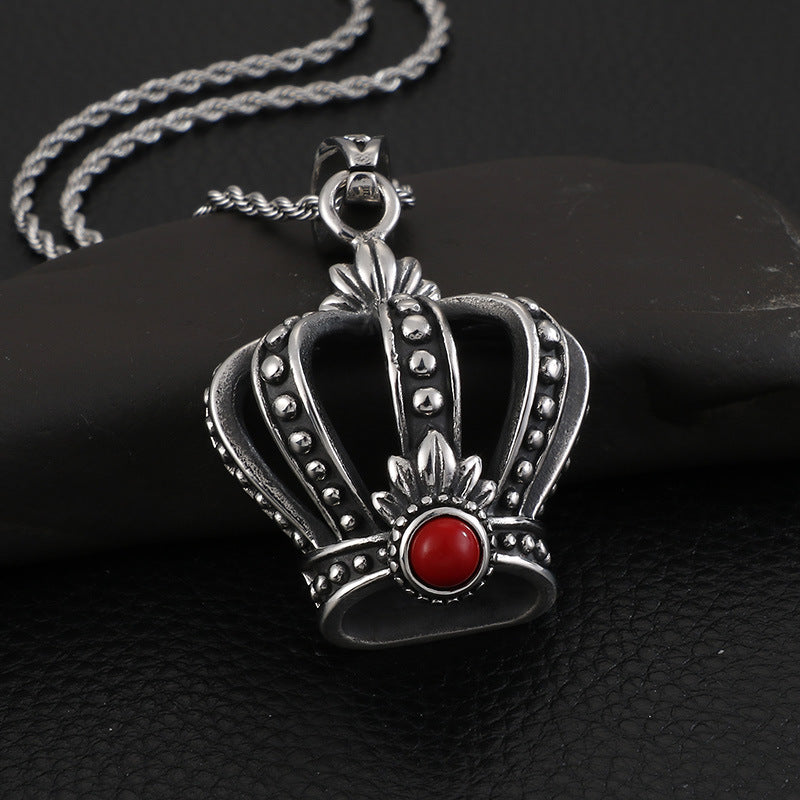 Majestic Crown Pendant: Vintage Stainless Steel Hip-Hop Jewelry