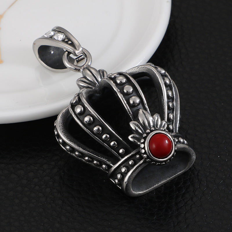 Majestic Crown Pendant: Vintage Stainless Steel Hip-Hop Jewelry