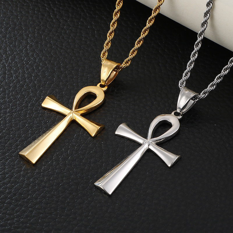 Ancient Egyptian Cross Stainless Steel Men's Amulet Pendant