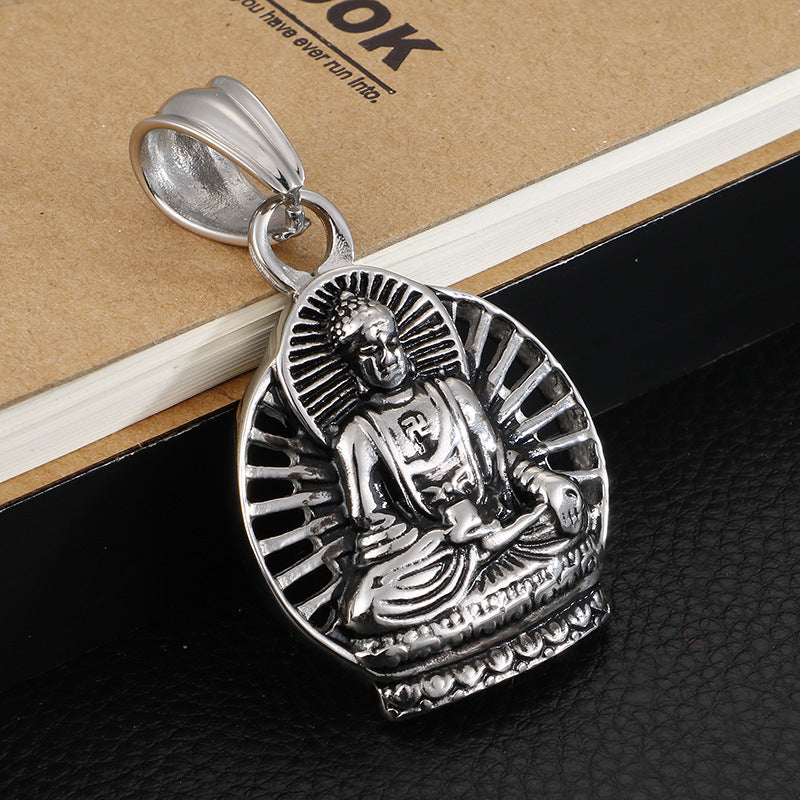 Retro Titanium Steel Buddha Men's Pendant - Planderful Collection - Everyday Genie
