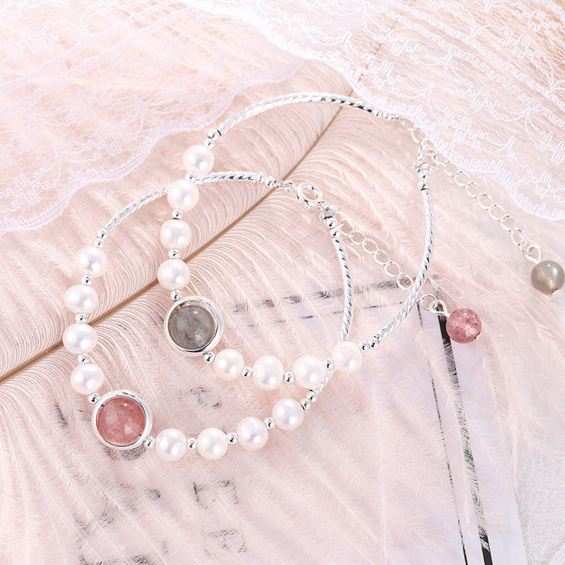 Ethereal Pink Crystal and Pearl Handmade Bracelet for Women