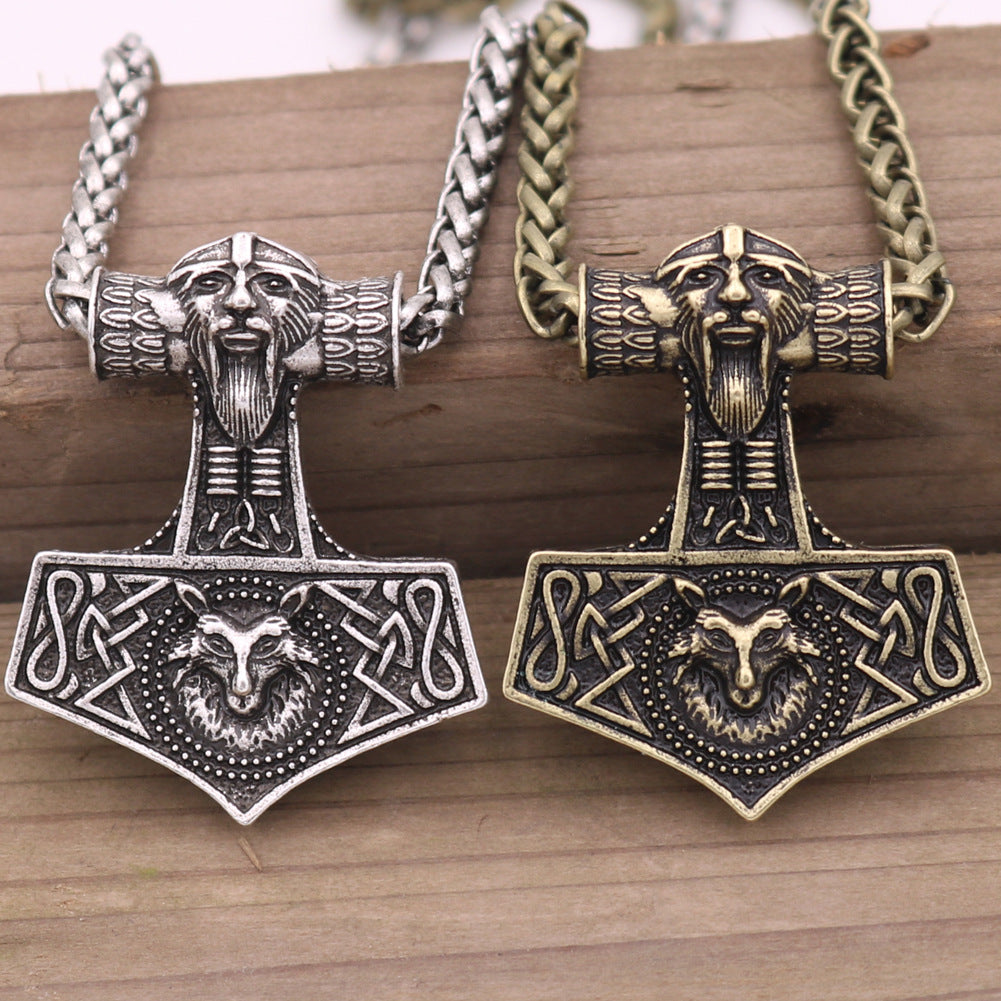 Viking Odin Portrait Wolf Head Necklace - Norse Legacy Collection
