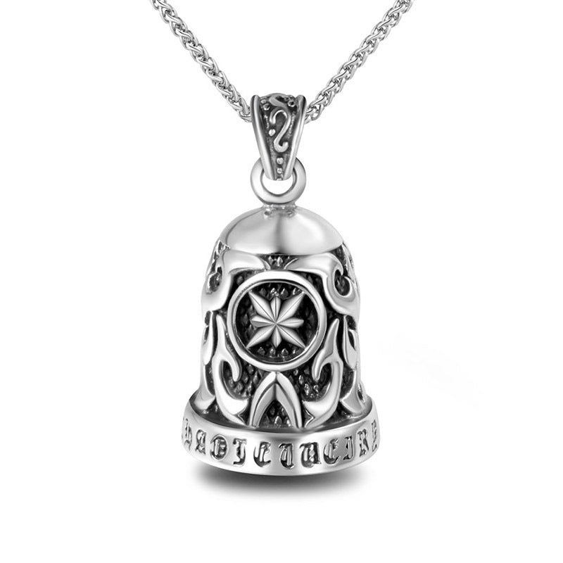 Retro Titanium Steel Unisex Necklace with Big Bell Pendant and Star Flower Design