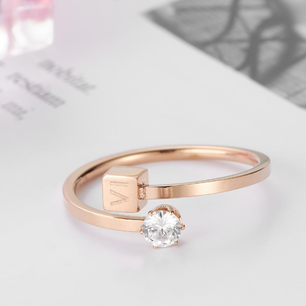 Japanese And Korean Ing Style Rose Gold Zircon Women's Ring