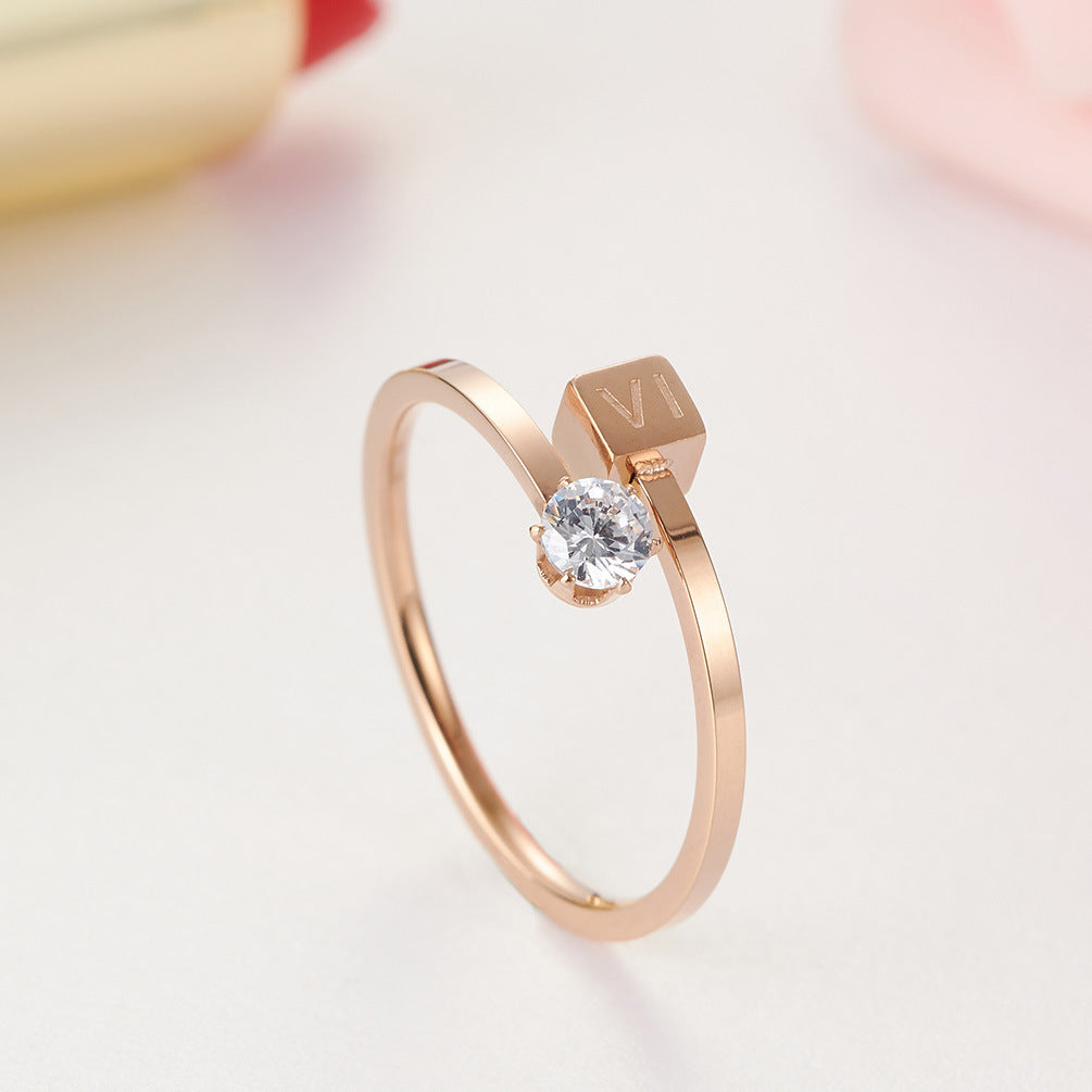 Japanese And Korean Ing Style Rose Gold Zircon Women's Ring