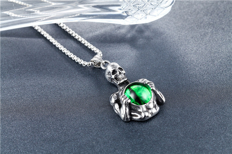 Gemstone Skull Titanium Steel Pendant Necklace