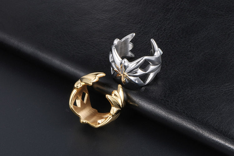 Trendy Men's Open Ring - European and American Retro Hollow Cross Design in Titanium Steel
