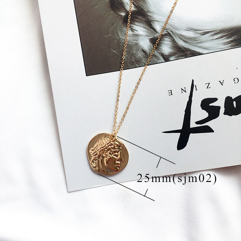 Golden Roman Portrait Necklace with a Touch of Retro Glamour