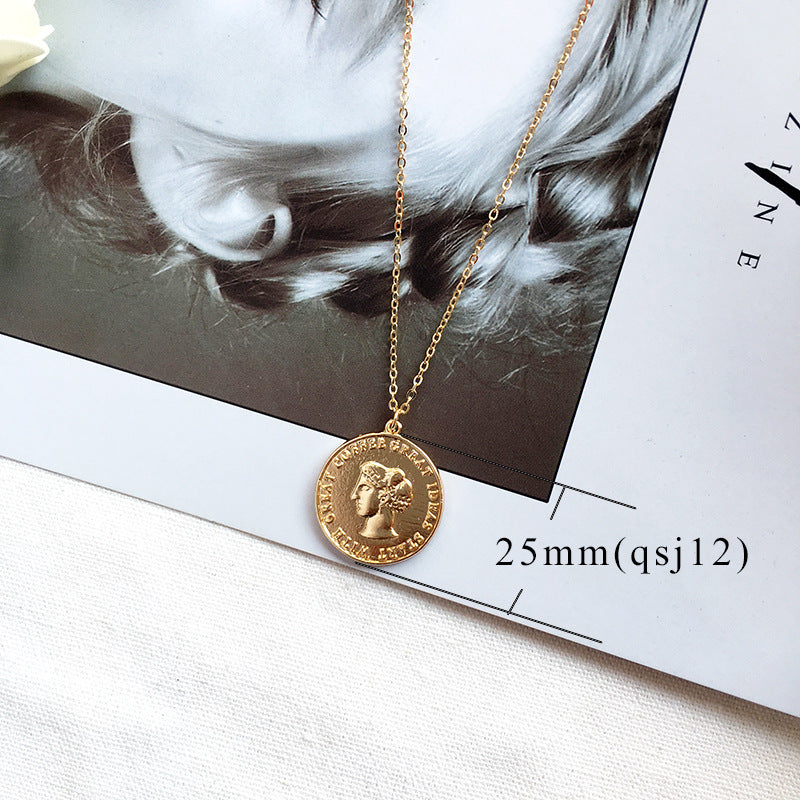 Golden Roman Portrait Necklace with a Touch of Retro Glamour