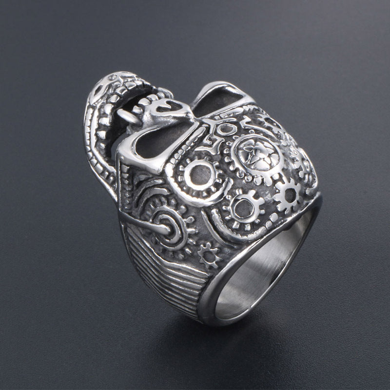 Punk Retro Skull Titanium Steel Ring for Men - European and American Cool Vampire Style, Wholesale Available