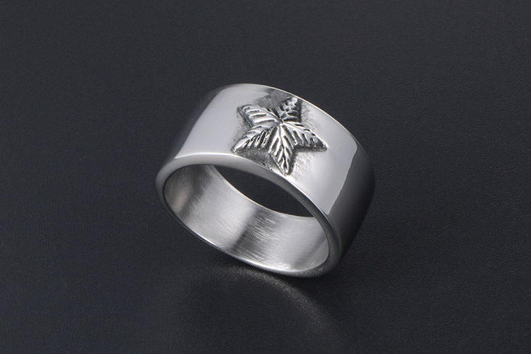 Smooth Wide Plate Pentagram Titanium Steel Ring for Men