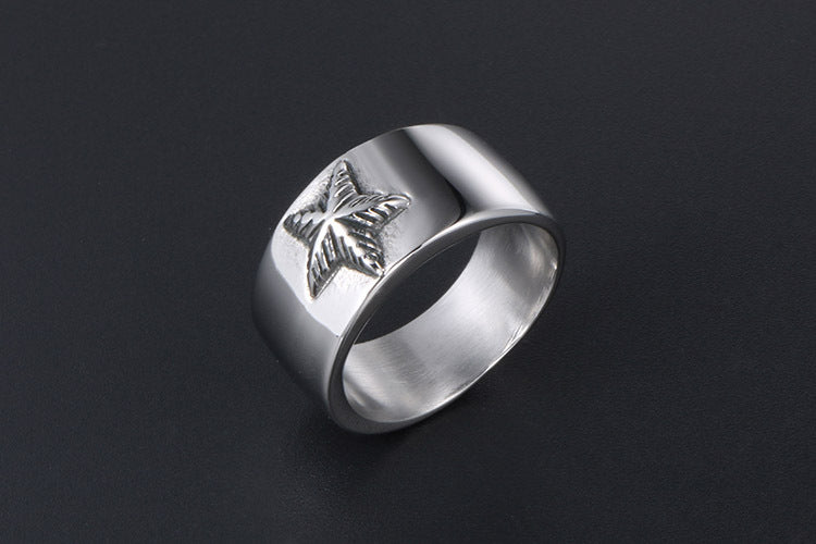 Smooth Wide Plate Pentagram Titanium Steel Ring for Men
