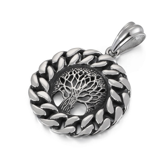 Tree of Life Titanium Steel Pendant for Men - Retro Round Design
