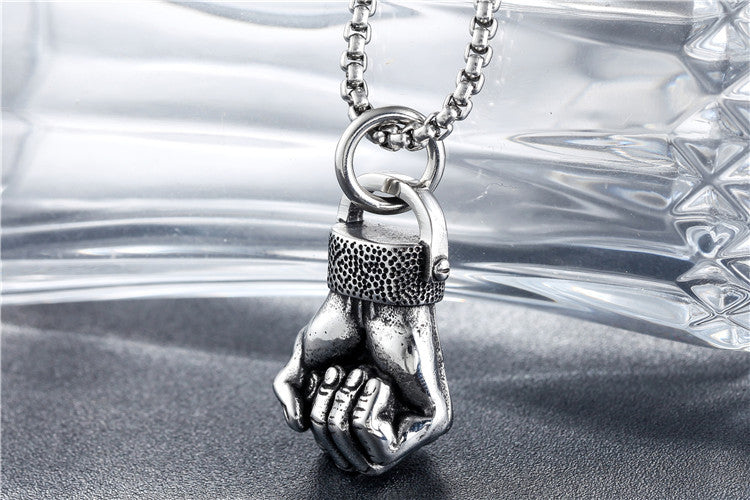 Boxing Fist Pendant Titanium Steel Necklace For Unisex Wear Bold Statement Jewelry By Planderful
