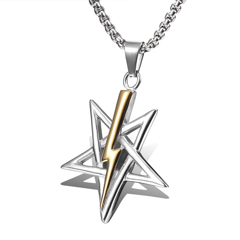 Titanium Steel Lightning Pentagram Pendant for Men and Women, Stainless Steel Jewelry