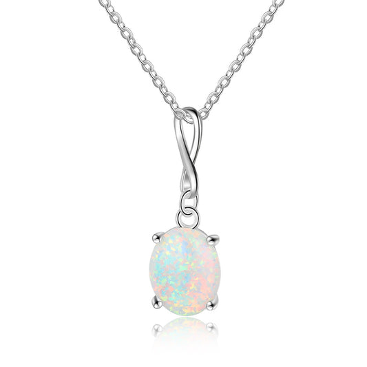 Mobius Strip Oval Opal Sterling Silver Necklace