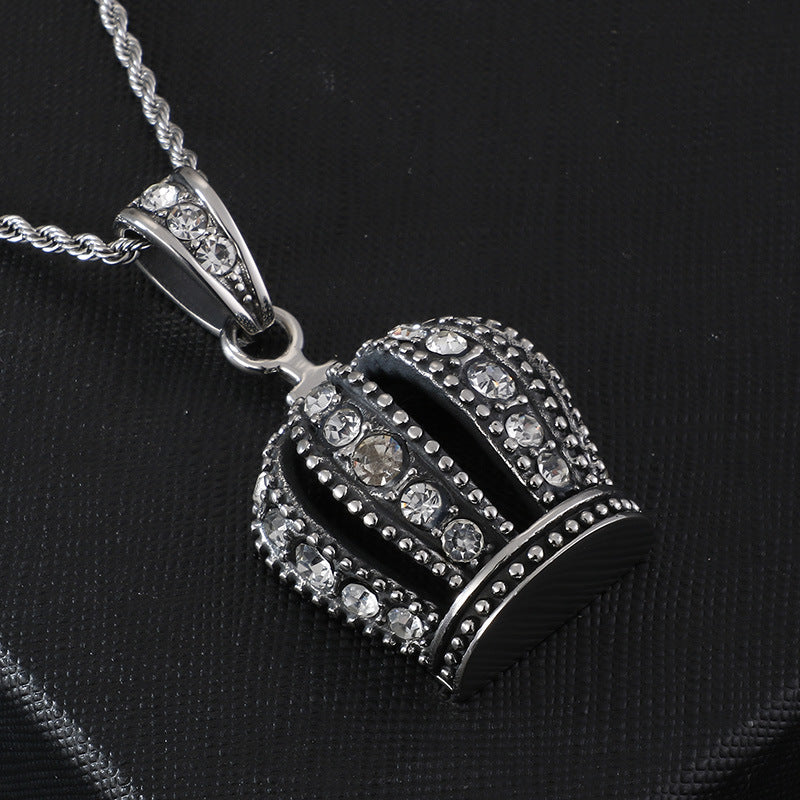 Regal Zircon Crown Titanium Pendant for Men