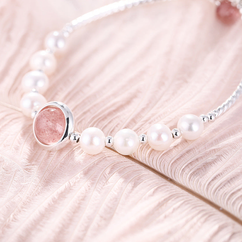 Ethereal Pink Crystal and Pearl Handmade Bracelet for Women