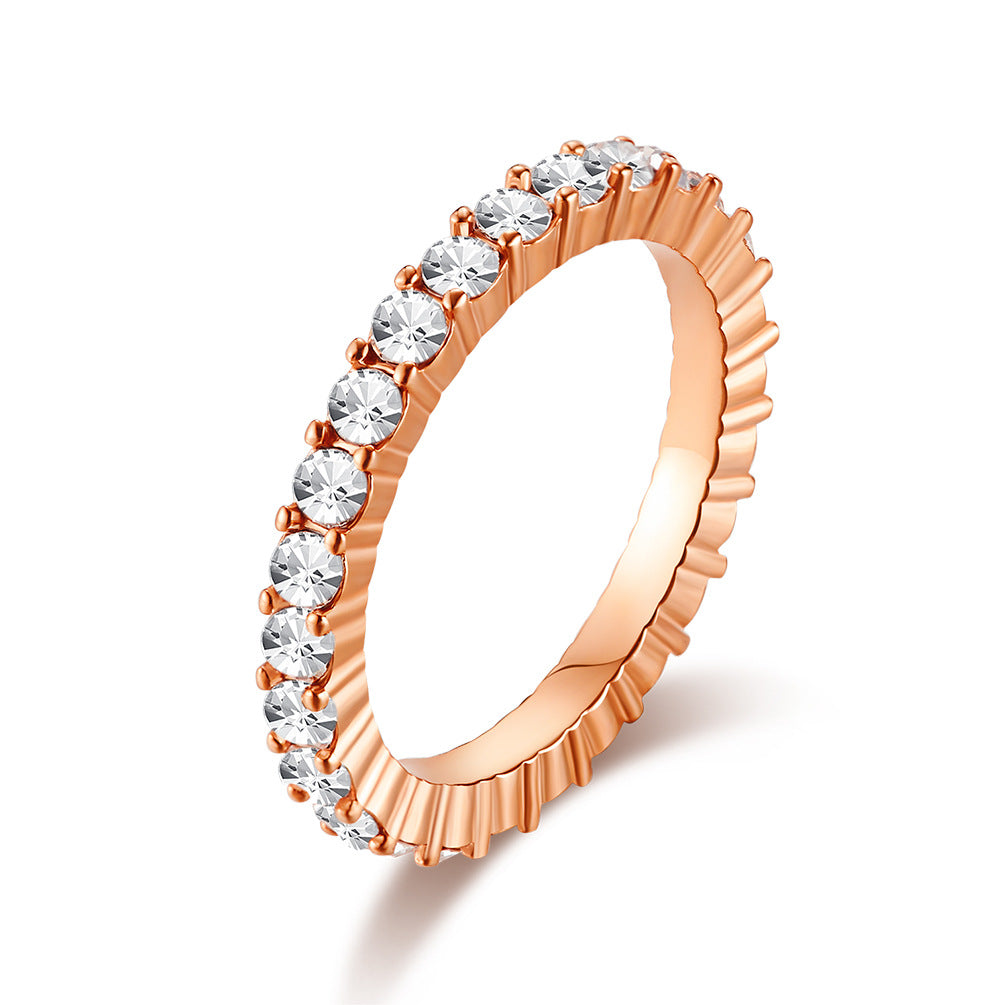 Rose Gold Surrounded By Zircon Stainless Steel Women's Ring – Women's Elegant