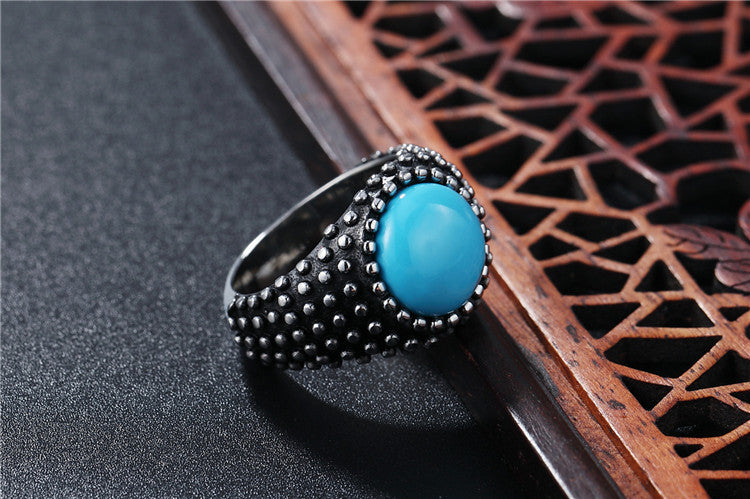 Agate Stone Ring Unisex Titanium Steel With Retro Dot Design And Protection Statement Planderful Everyday Genie