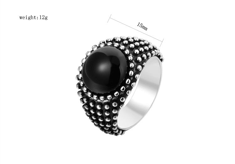 Agate Stone Ring Unisex Titanium Steel With Retro Dot Design And Protection Statement Planderful Everyday Genie