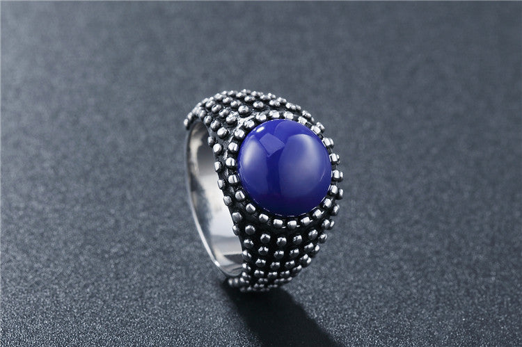 Agate Stone Ring Unisex Titanium Steel With Retro Dot Design And Protection Statement Planderful Everyday Genie